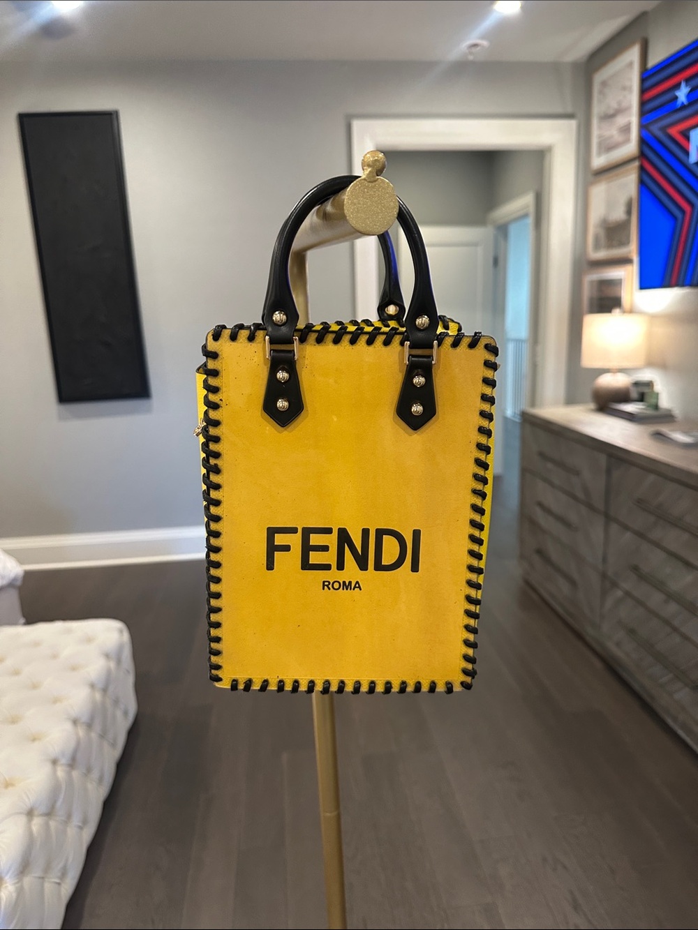 Upcycled Fendi Shopping Bag Boutique Tote Handbag Yellow Black